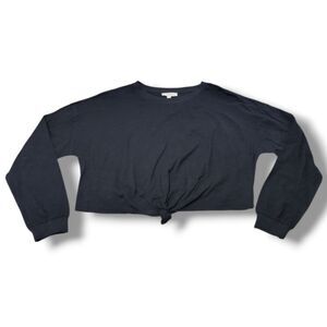 Mabel Top Size Small SM Oversized Long Sleeve T-Shirt Crop Top Front Tie T-Shirt